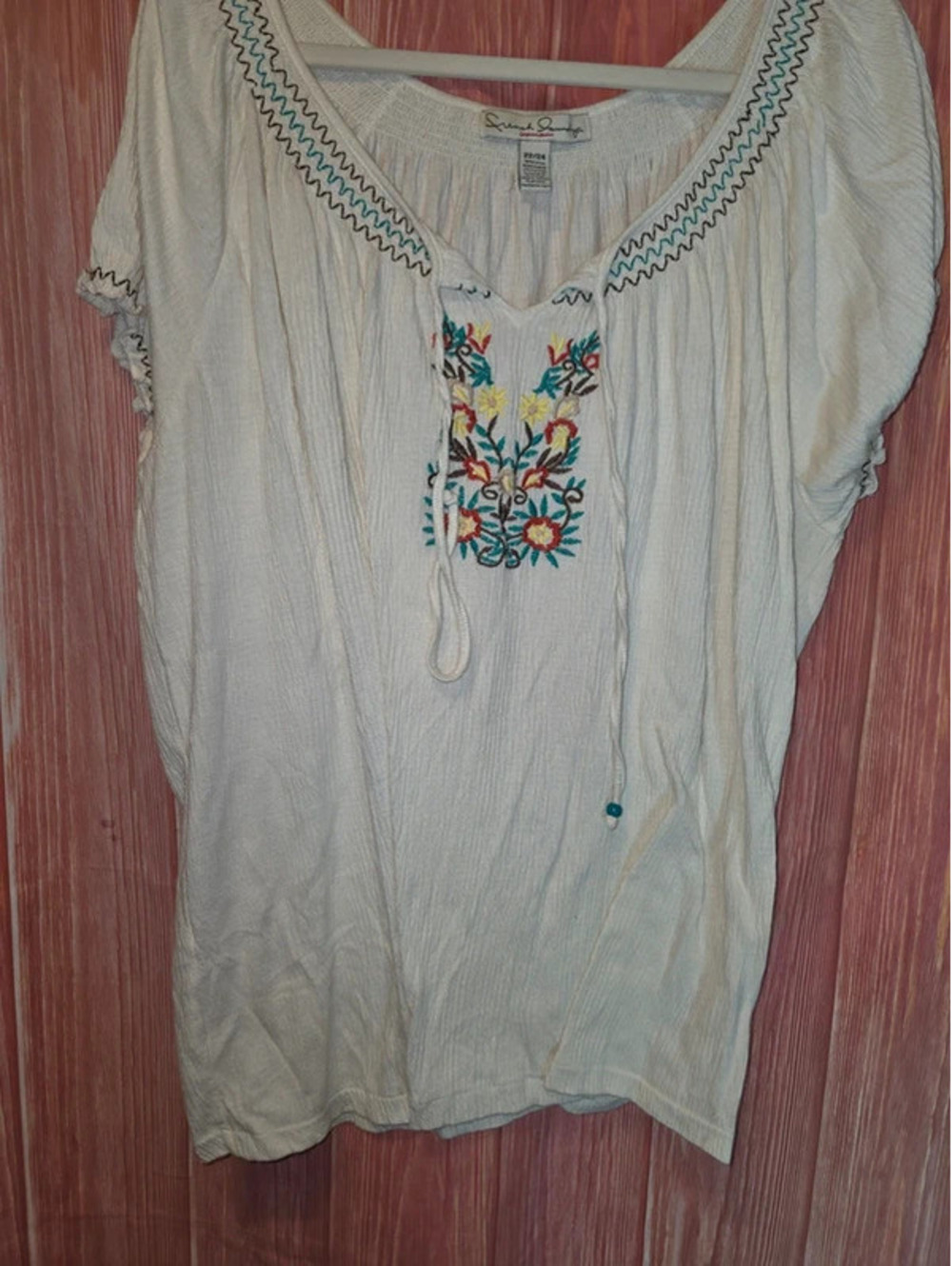 French Laundry Woman Cream Floral Embroidered Peasant Top 22/24 Plus